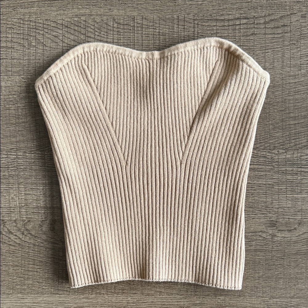 Express Beige Ribbed Strapless Top